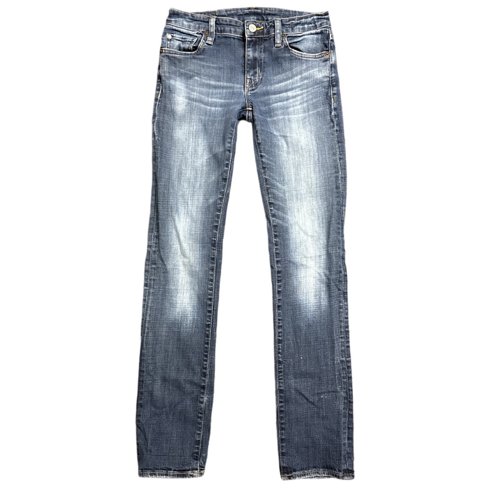 Y2K RL DENIM & SUPPLY women's lowrise navy faded straight leg jeans, 27x32.